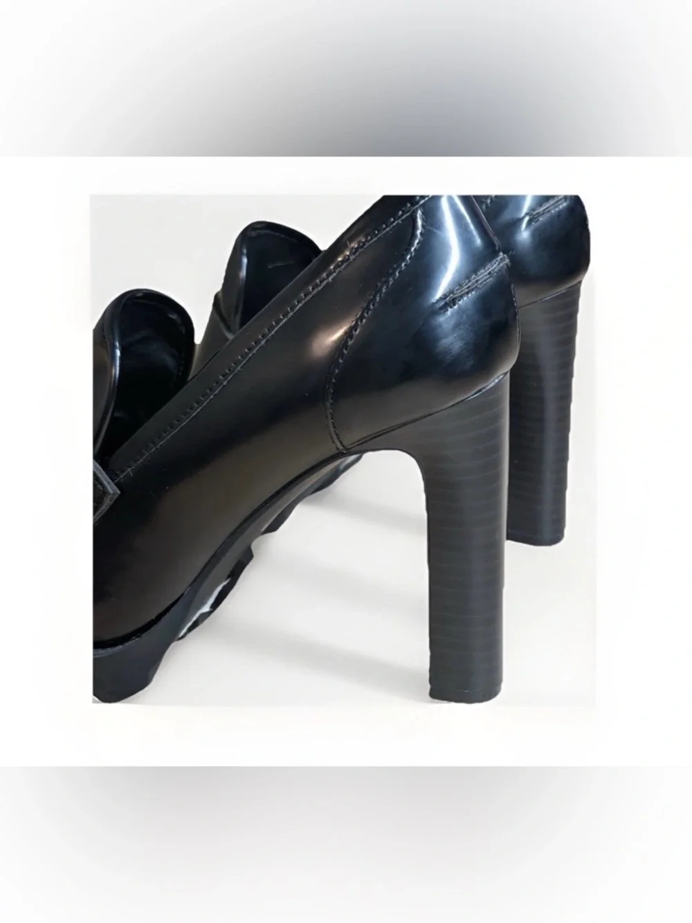 Karl Lagerfield Women's High Heel Pumps Loafers Chunky Black & Gold Logo Sz 8.5M - Picture 7 of 11